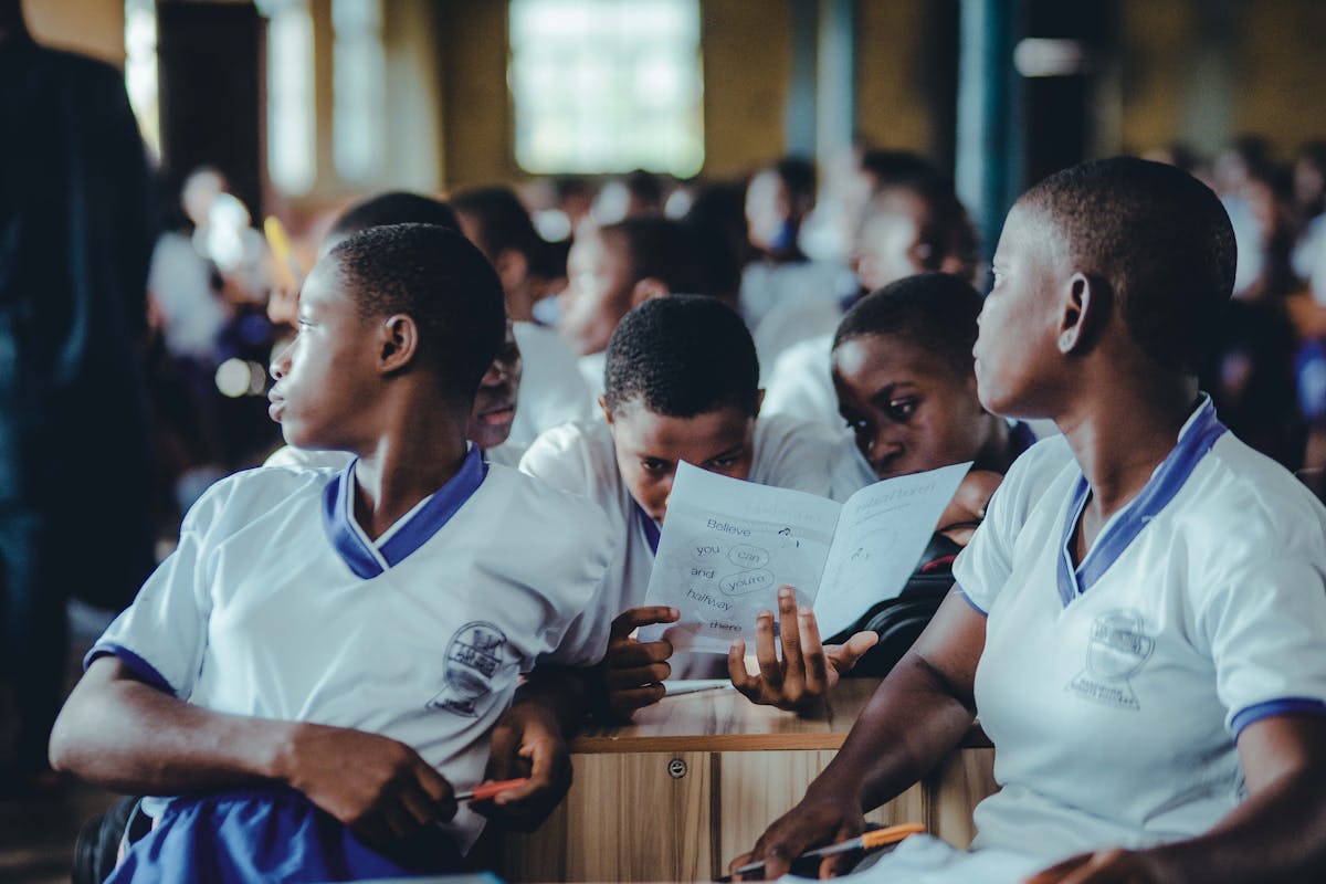 African school students engaged in classroom activity