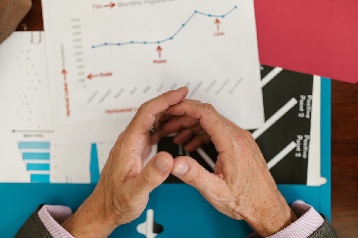 Statistics and charts on office desk