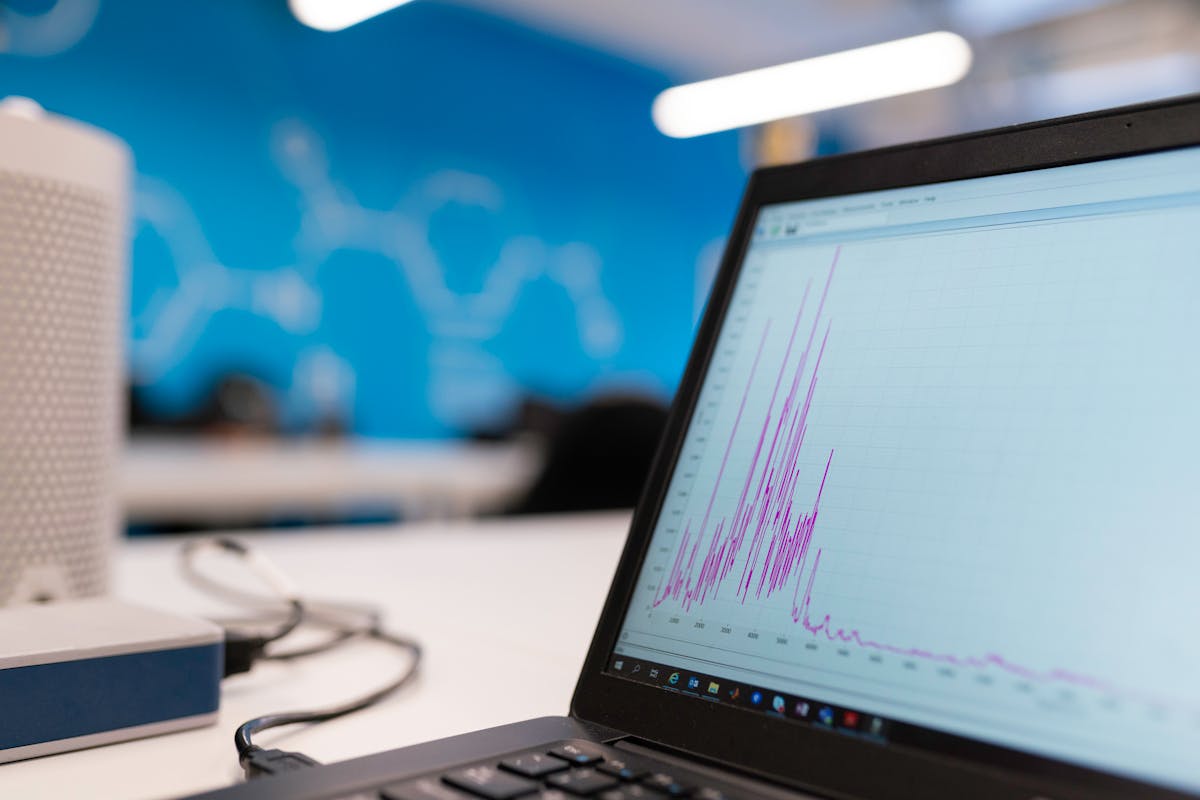 Data graph displayed on laptop screen