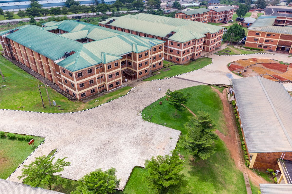 Aerial view of a university campus